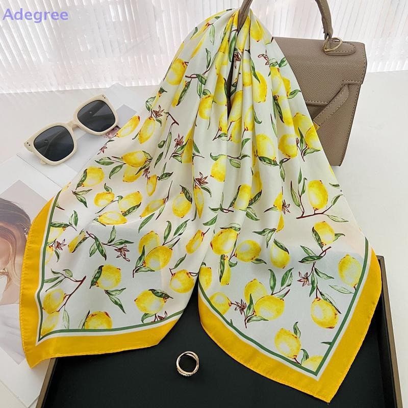 Adegree Doce Primavera Verão Flor Impressão Lenço De Seda Quadrado Casual Elegante Fino Respirável Cachecol Para Mulhere
