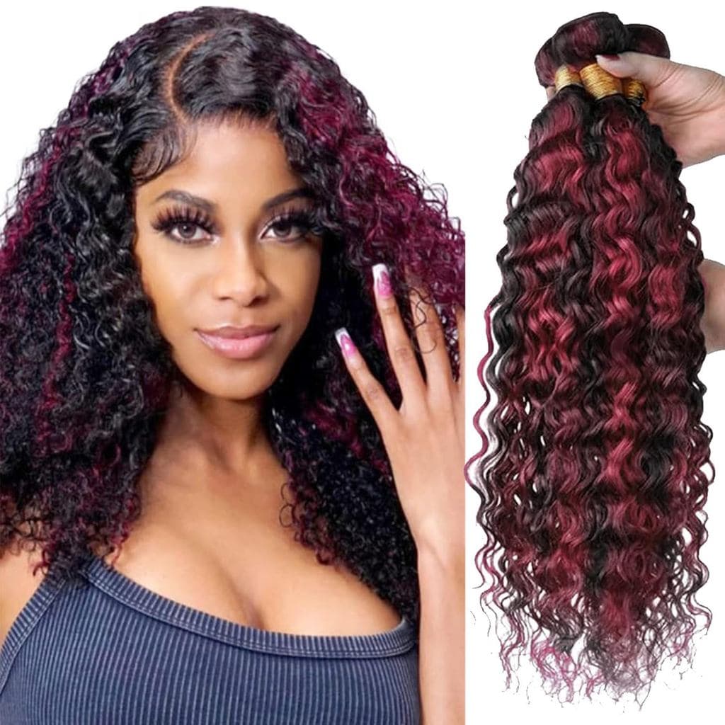 Pacotes de Cabelo Humano Liso Borgonha P1B/99J de 08, 10 e 12 Polegadas, Cabelo Humano Virgem Brasileiro Não Processado