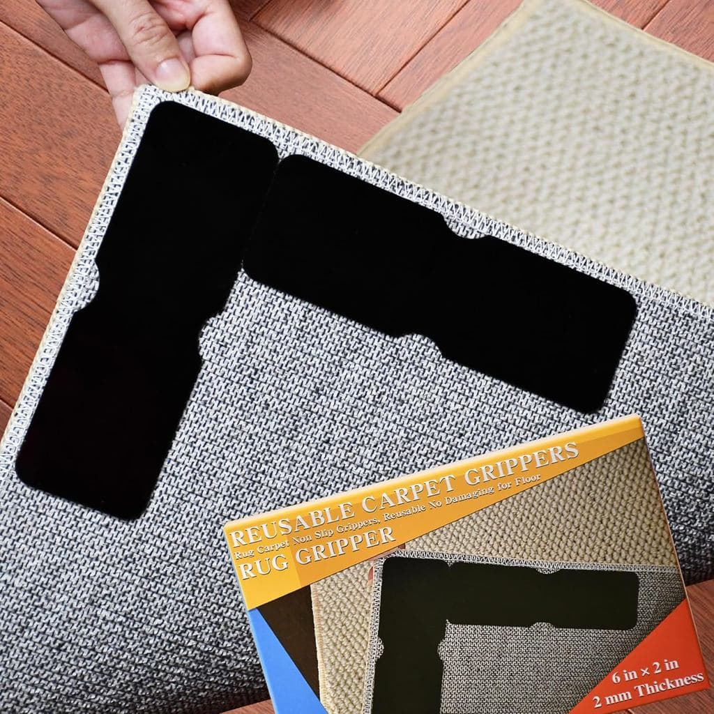 Fita Adesiva Reutilizável para Tapetes, 8 Peças de Fixadores de Canto para Tapetes, Fita Adesiva Dupla Face Reutilizável