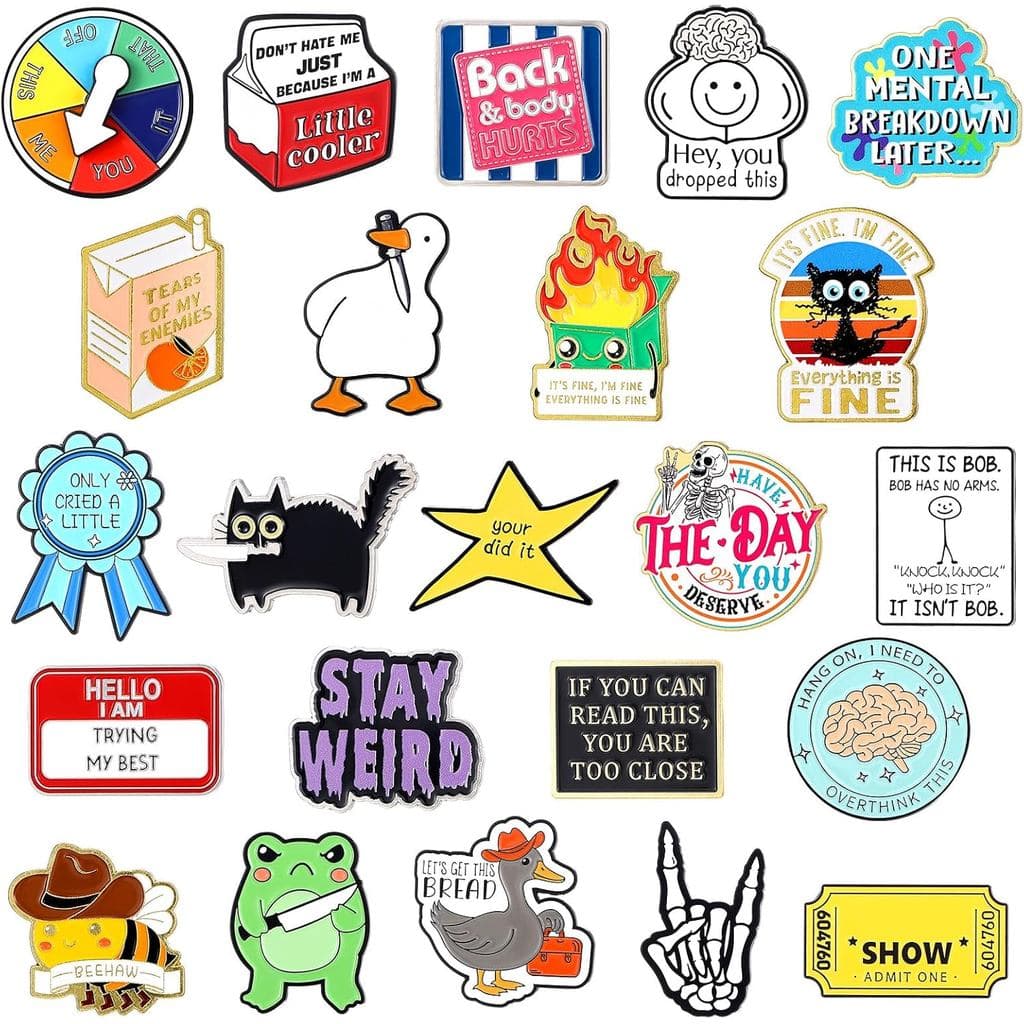 Pacote com 25 Pins Enamelados Divertidos - Pins Fofos e Legais para Lapelas, Mochilas, Crachás, Chapéus e Bolsas - Pins