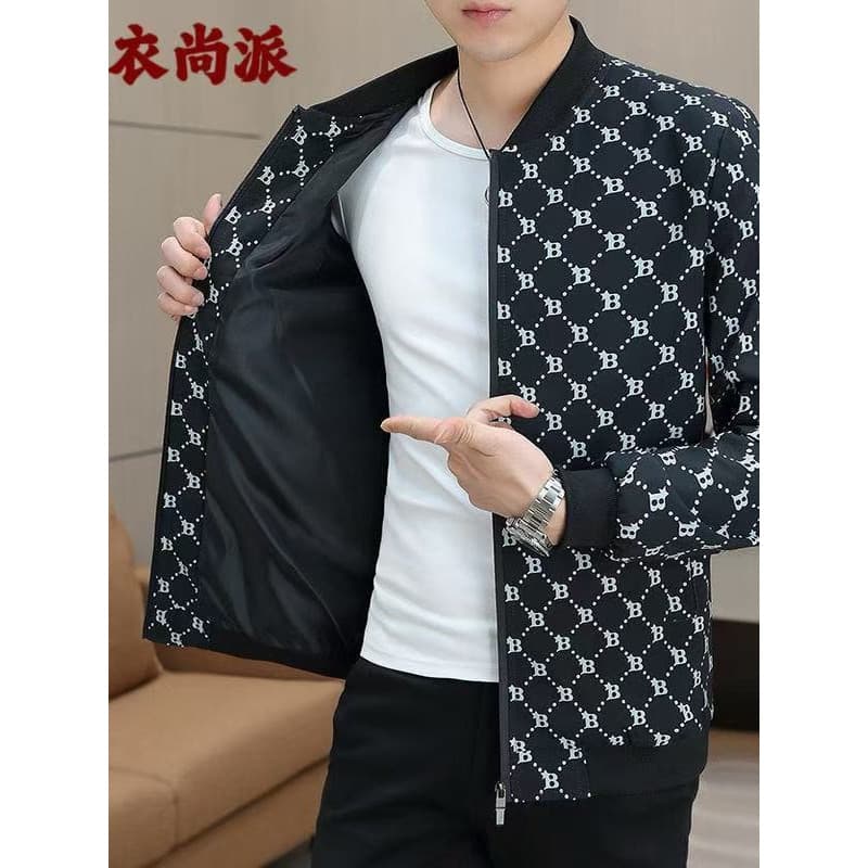 Outono gola alta jaqueta masculina na moda versão coreana magro-ajuste único All-Match roupas superiores juventude Casua