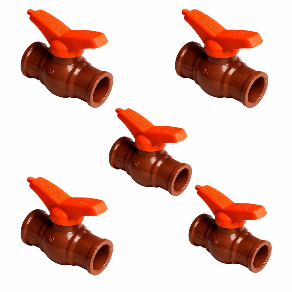 Kit 5 Registro de Esfera Predial 20/25/32/40/50mm Soldável PVC Marrom