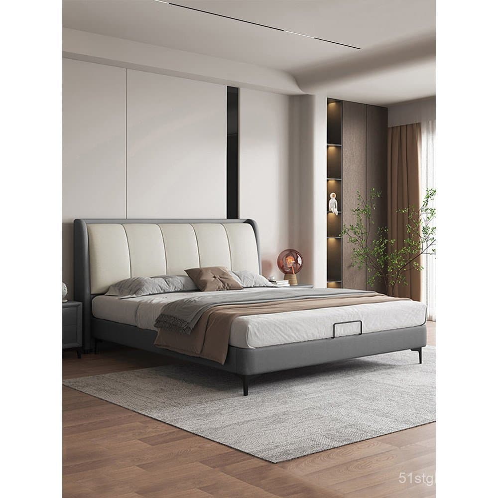 Cama de casal moderna e minimalista de 1,5 metros, cama de tecido tecnológico, cama de tecido, cama de quarto, cama de l