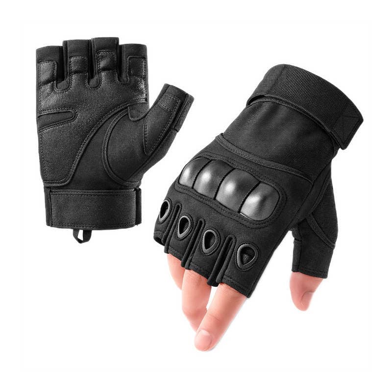 Kit 02 Pares de Luva Tática Preto Militar Meio Dedo Rígida