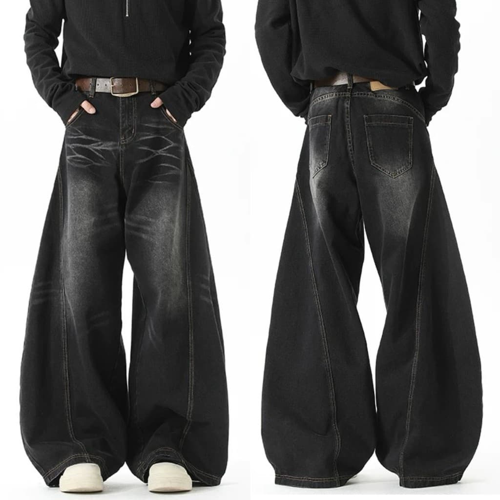 Jeans Retrô Estilo Americano Com Fenda Lateral Solta Design De Perna Larga Para Homens E Mulheres