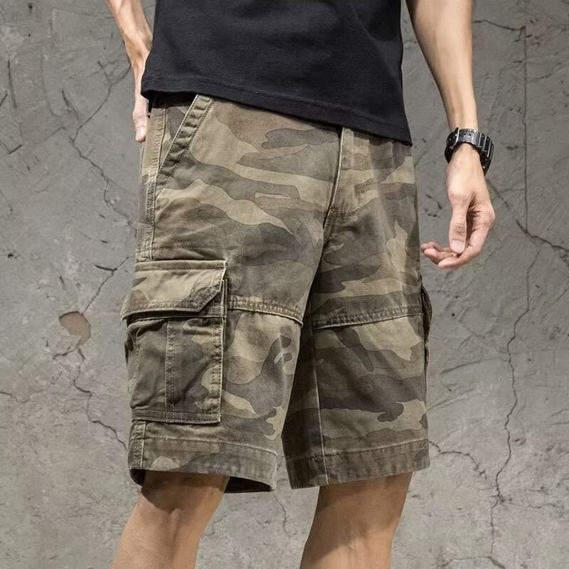 Calças de trabalho camufladas, shorts de algodão puro, calças esportivas folgadas, calças casuais até o joelho, duráveis