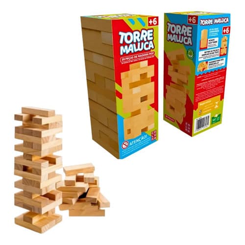 Jogo Torre Maluca Madeira Brinquedo Caiu Perdeu Equilibrio