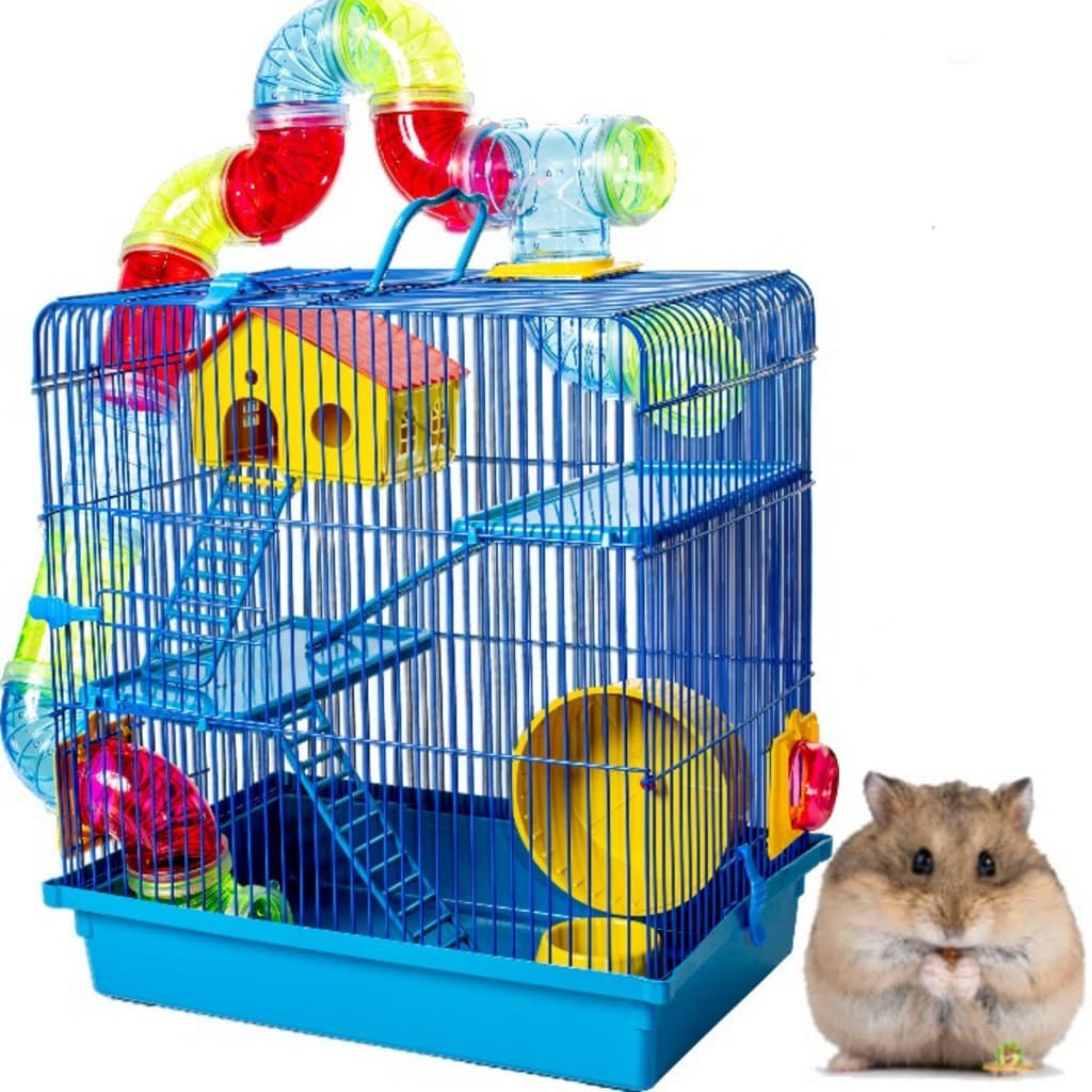 Gaiola Com Casinha E Tubo Para Hamster 3 Andares Cor Azul