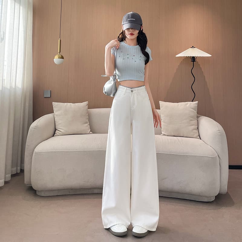 Calça Jeans larga branca feminina estilo americano 2026 início da primavera novo estilo calças largas