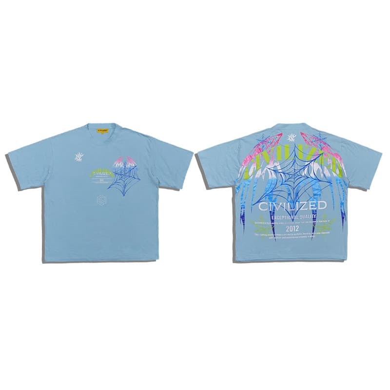 Linda marca de moda de rua civilizada masculina feminina Casual leve elástico grande impressão solta camiseta de manga c