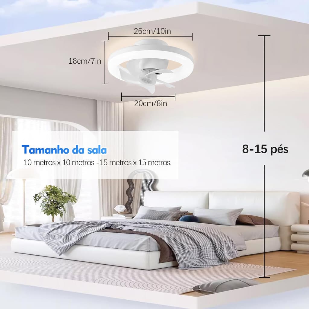 2 em 1 Ventilador de Teto 360° com Luzes E27 Silencioso com Controle Remoto para Quarto e Cozinha