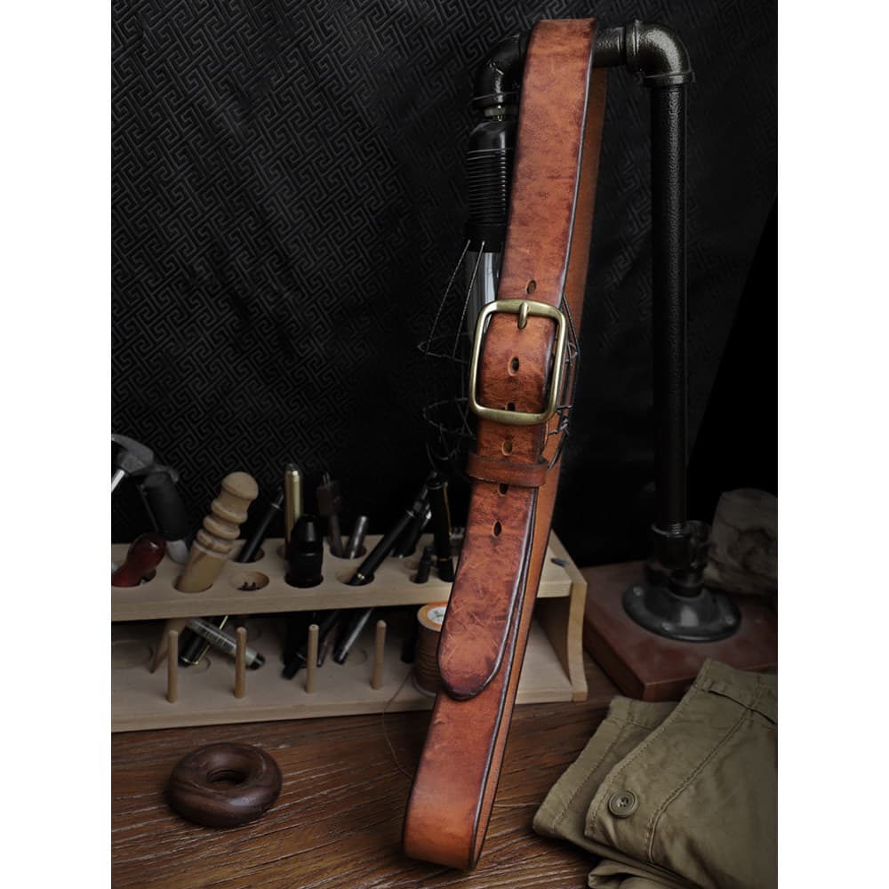 Retro cinto masculino engrossado couro pino fivela juventude Casual calças de meia-idade cinto artesanal primeira camada