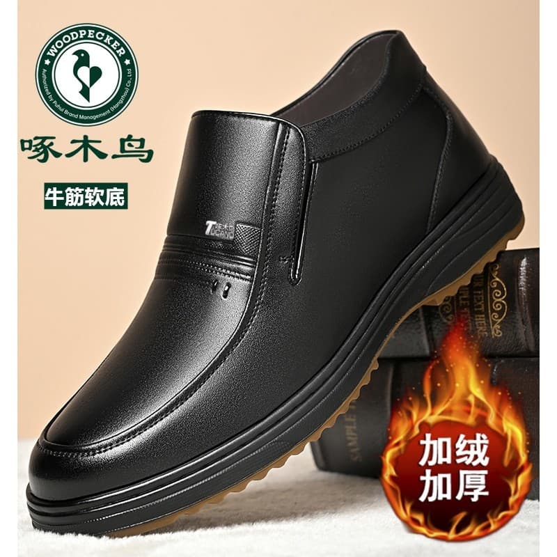 Woodpecker carne tendão sola de alta qualidade velo quente sapatos de algodão masculino couro genuíno sola macia sapatos