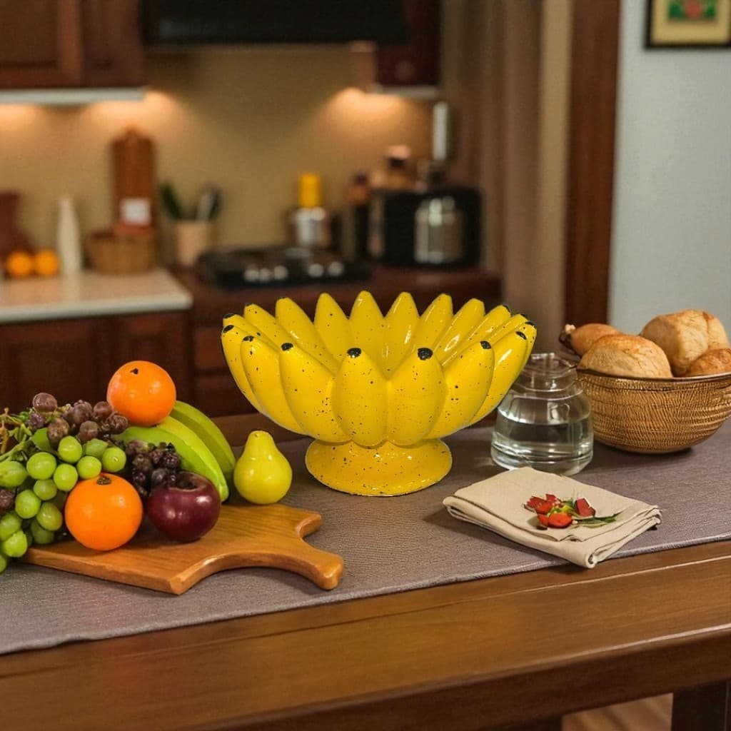Fruteira Tigela Bowl Banana Decorado Feito em Cerâmica Para Decoração Mesa Posta