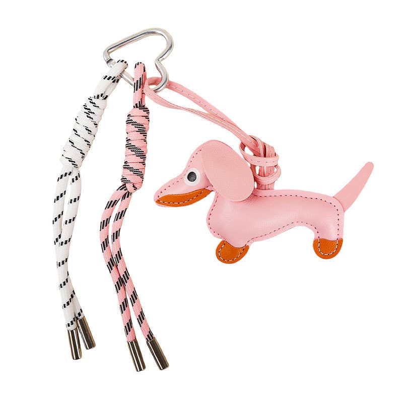 Bonito criativo couro salsicha cão chaveiro pingente feminino dos desenhos animados couro filhote de cachorro luz luxo s