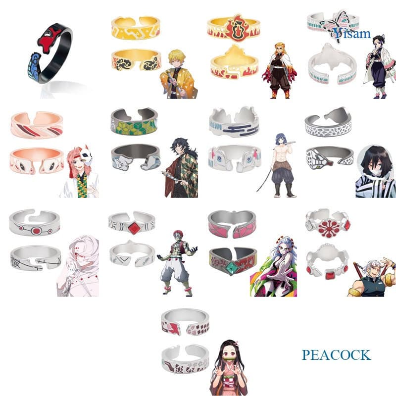 Yisam Anime Demon Slayer Cosplay Ring Kimetsu No Yaiba Tanjirou Vision Anéis De Dedo Ajustáveis Para Homens Jóias De Ade