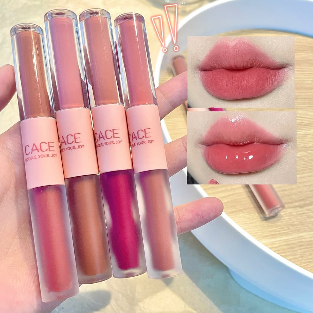 CACE Esmalte labial duplo de 6 cores/esmalte labial fosco espelho labial/6 cores opcionais Batom