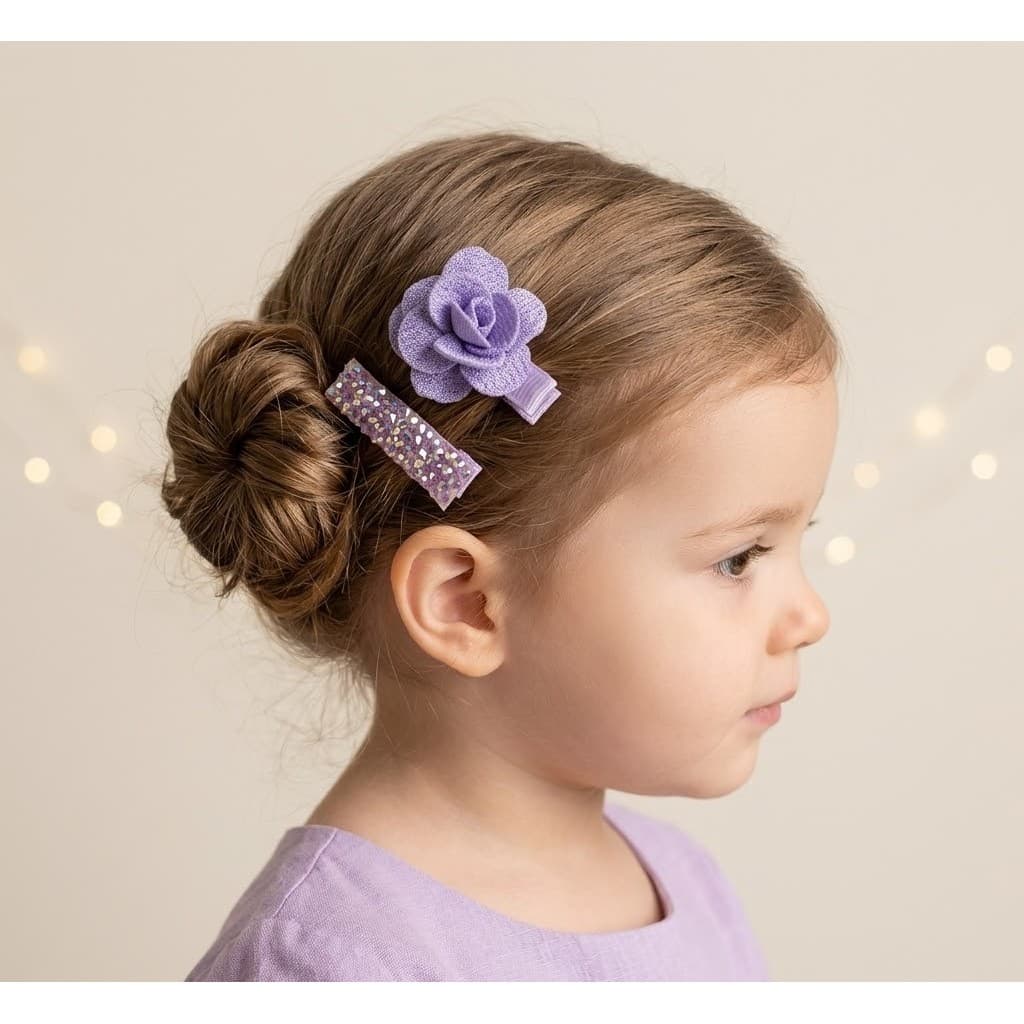Kit 2 Clips Jardim Encantado Flor Lilás Infantil Com Borracha Antideslizante Confortável