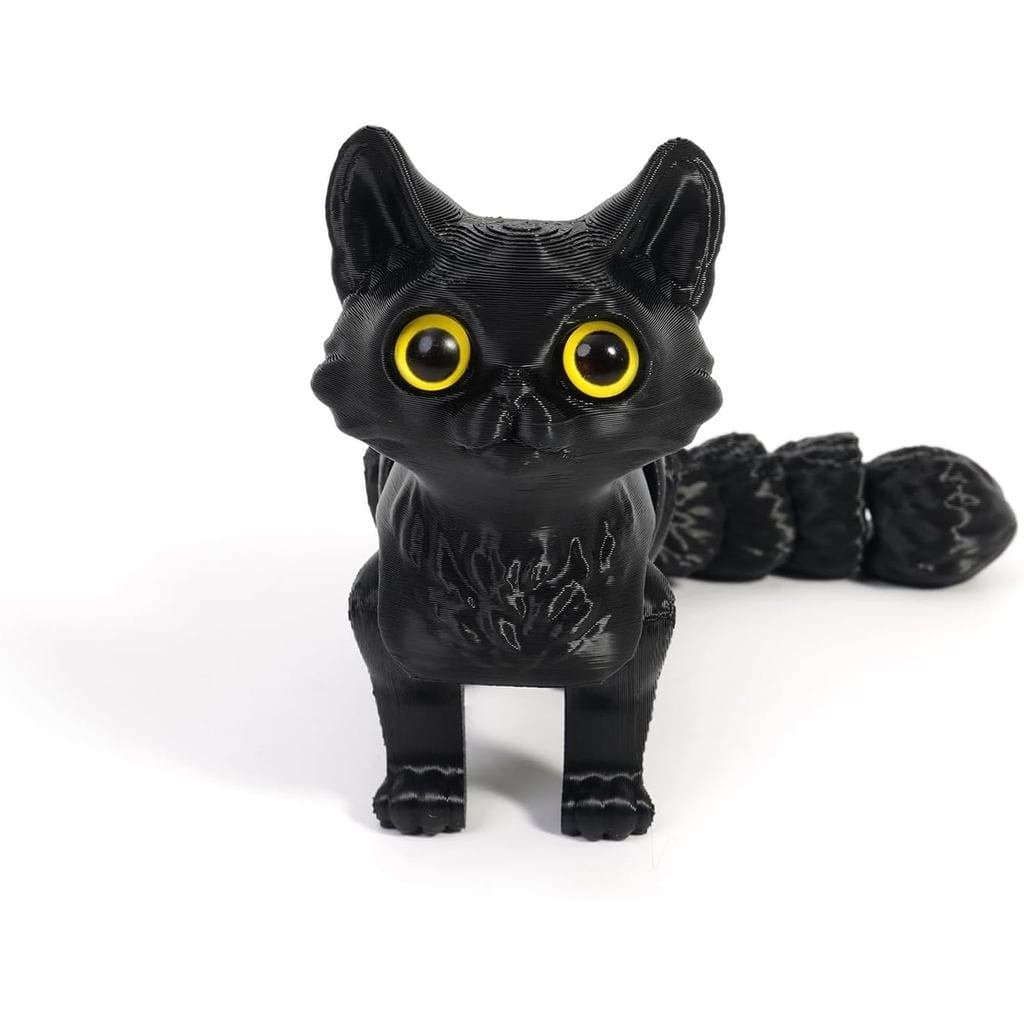 Brinquedo Antiestresse de Gato Impresso em 3D, Articulações Flexíveis, Decoração de Mesa Fofa (Preto)