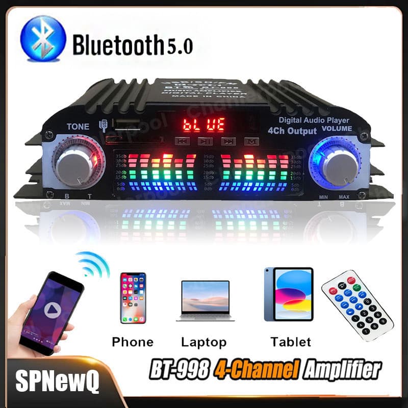 Amplificador De Som WiFi Digital De 12V 1600W Áudio De 4 Canais Rádio FM Bluetooth 5.0 Suporte Ao