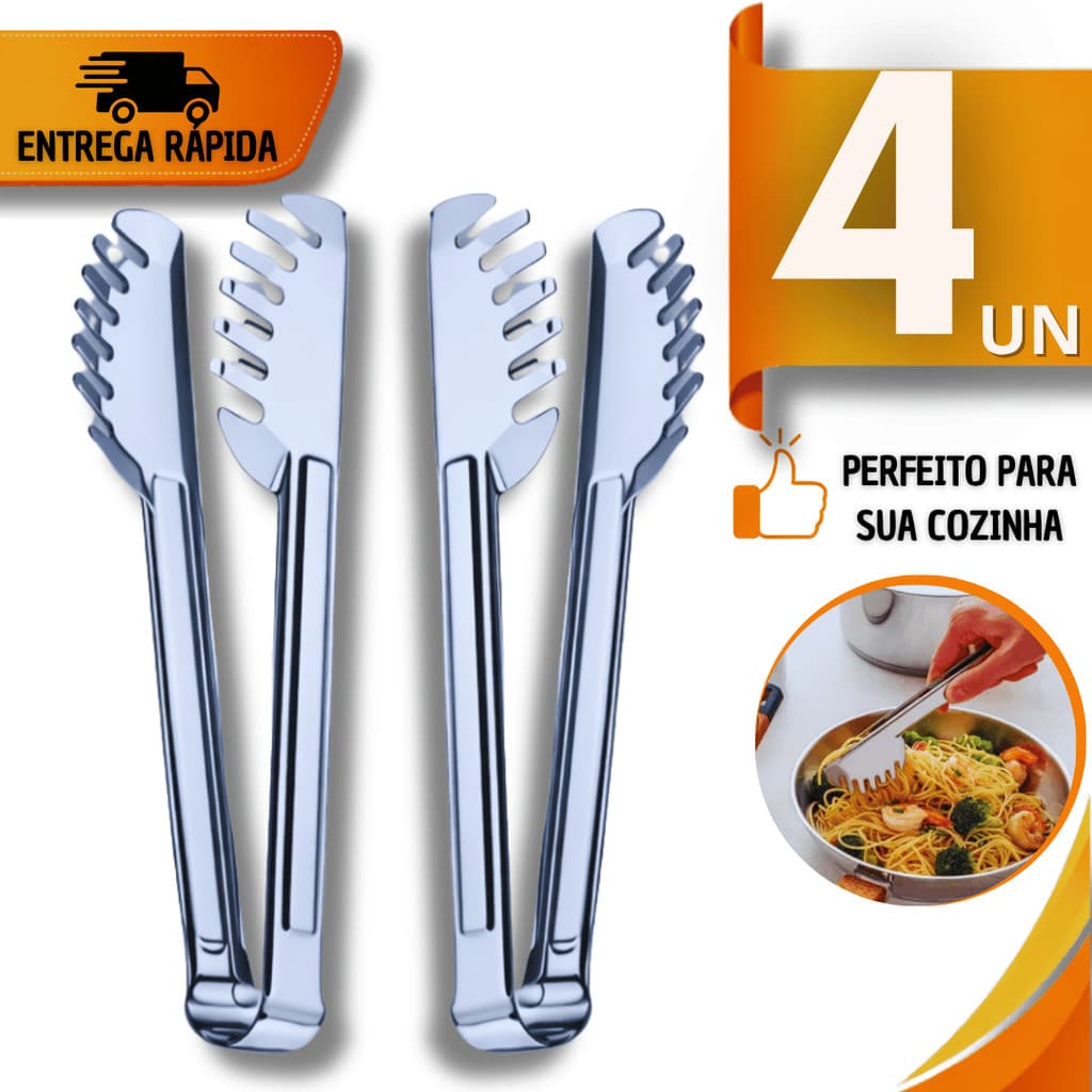 Combo Pegadores Massas Aço Inox 20Cm Casa Cozinha Restaurante Buffet Multiuso Qualidade Utensílios