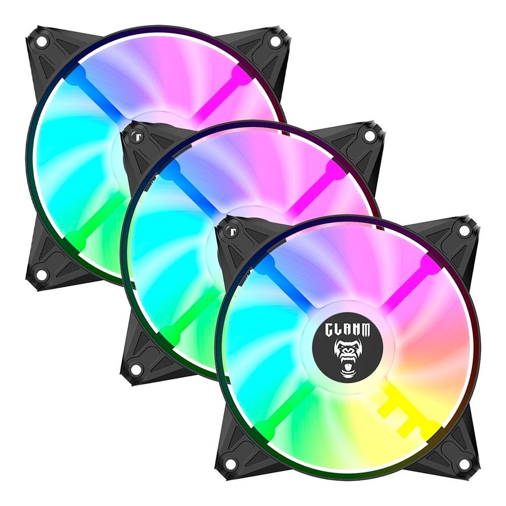 Kit 3 Cooler Fan para Gabinete RGB Rainbow 120mm Molex 4pin Ventoinha Eurus Preto Clanm Gamer