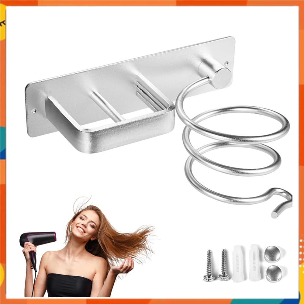 Suporte de parede para secador de cabelo, Rack de armazenamento de ferramentas de estilo de banheiro, prata
