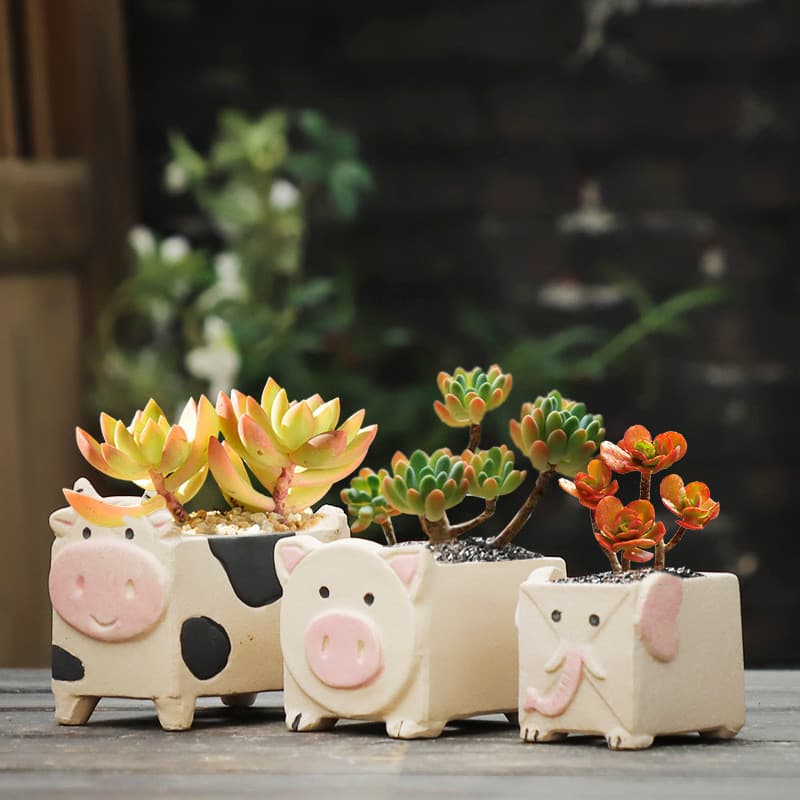 Vaso de flores suculento bonito vegetariano pintado à mão vaso de plantas bonito dos desenhos animados Animal vaso de ce