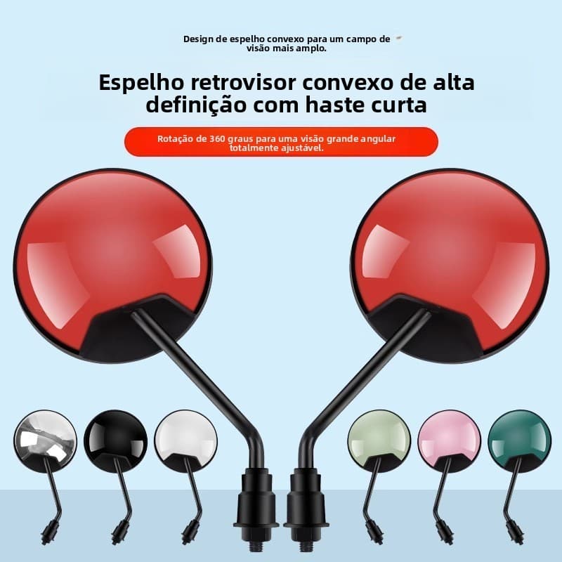 Espelho Retrovisor para Scooter Elétrica Novo Padrão Nacional Espelho Redondo de Haste Curta para Bicicleta Yadea Aima A