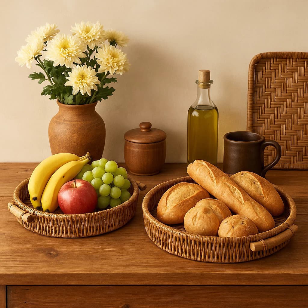 Conjunto 3 Bandejas Redondas Madeira Servir Mesa Decorativa Café Chá Frutas Petisco Bandeja Kit