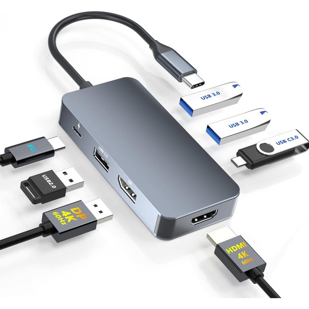 Estação de Acoplamento USB C com DisplayPort HDMI 4K@60Hz para Monitores Duplos em Laptops Dell/HP/Mac, Adaptador Multip
