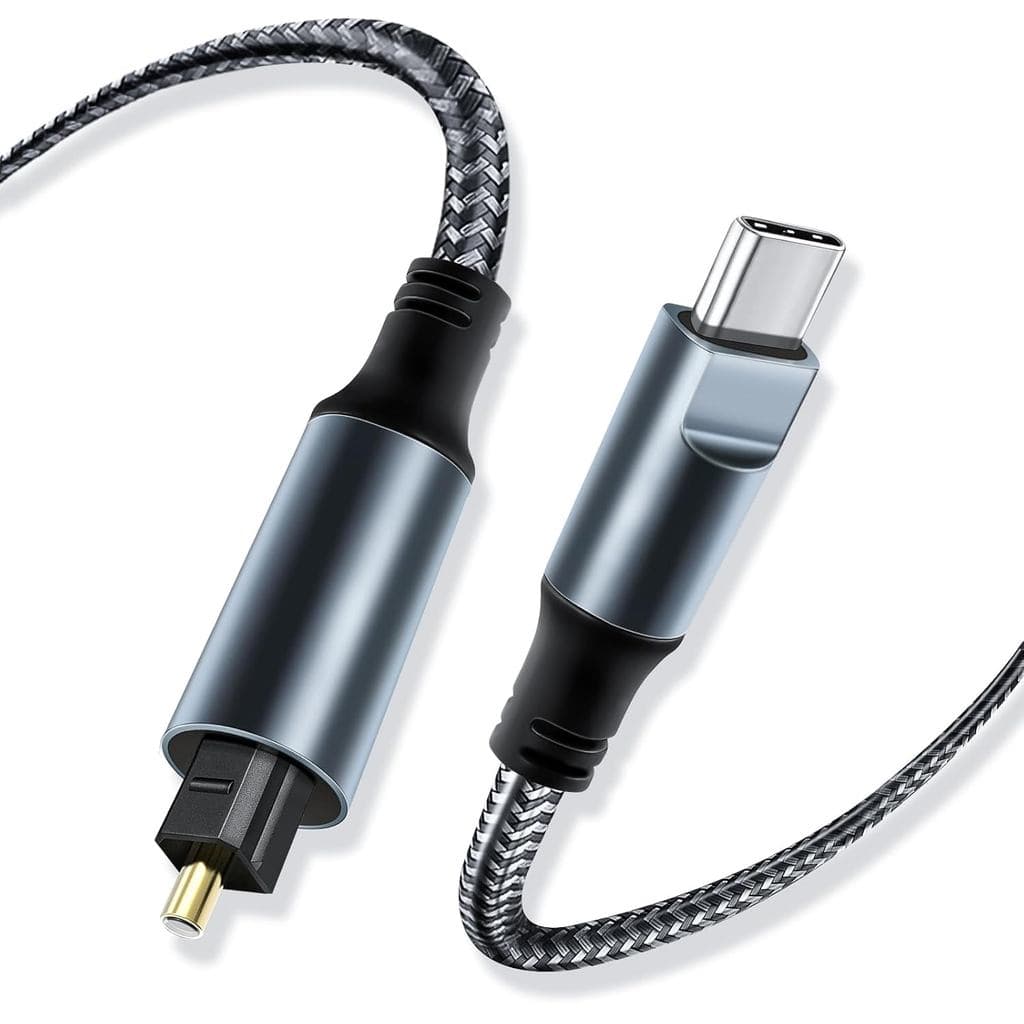 Cabo de Áudio Óptico Trançado Kumiho USB C para Toslink de 3 Pés Unidirecional para TV/Soundbar, Sony PS5, Caixas de Som