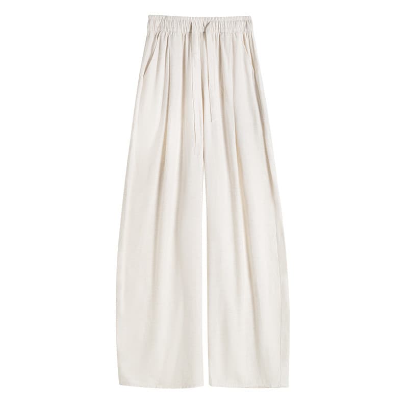Calça feminina Tencel azul marinho com pernas largas e cintura alta