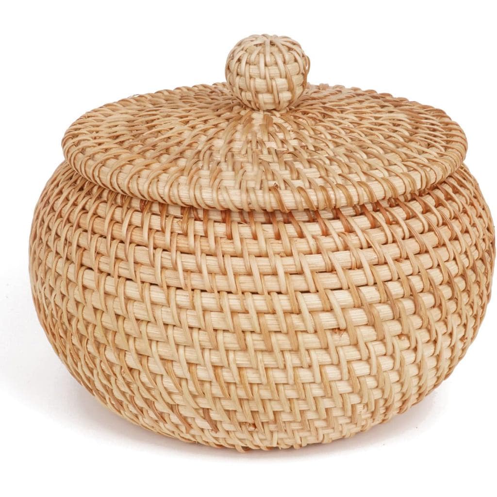 Cesto Redondo de Rattan com Tampa, Cesto de Vime Trançado à Mão, Bandeja de Vime Multiuso, Cesto de Armazenamento de Ali