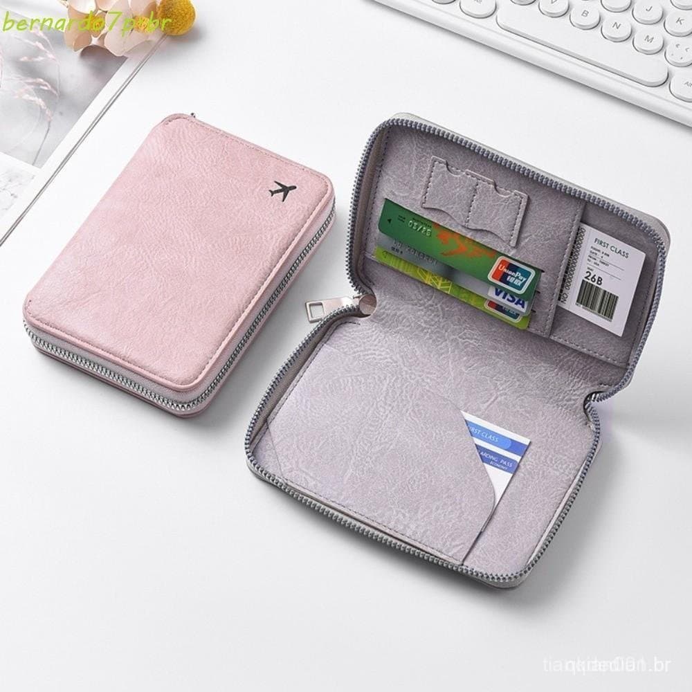 Bolsa Para Passaporte BNARDO PU , Carteira De Viagem Antifurto RFID De Cor Sólida , Clipe Com Porta-Cartão De Check-in D