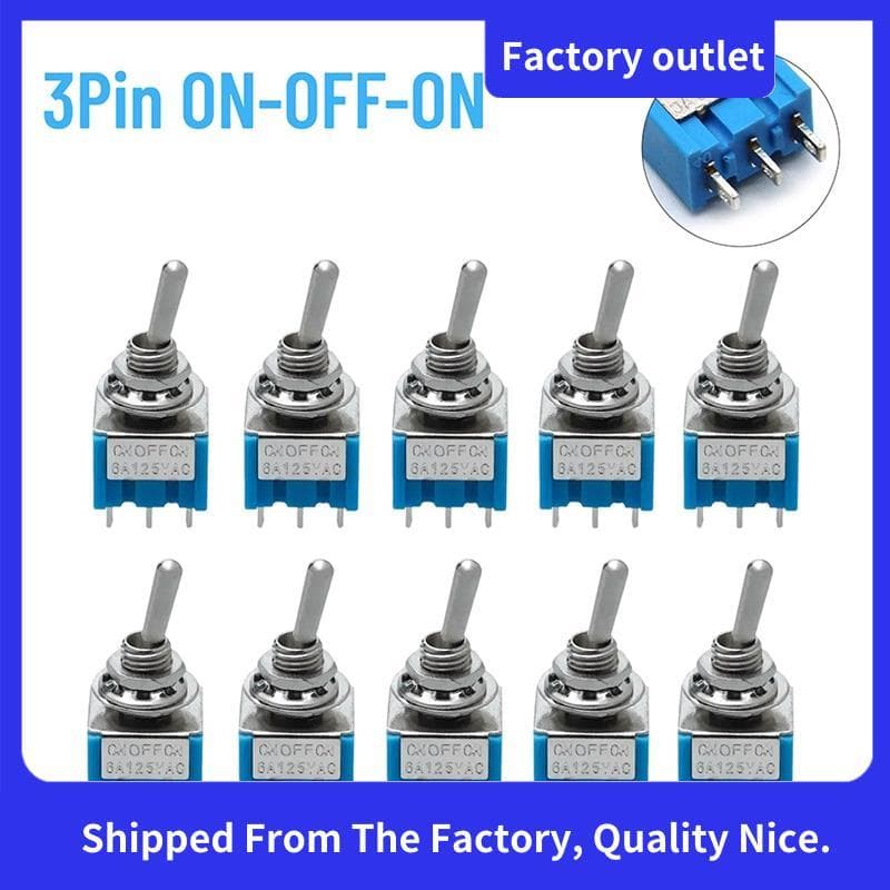 10 Peças SPDT Mini Interruptor Liga/Desliga Em Miniatura De Alternância 3 Pinos 3 Posições 125V/6A 250V/3A Botão Carro-1