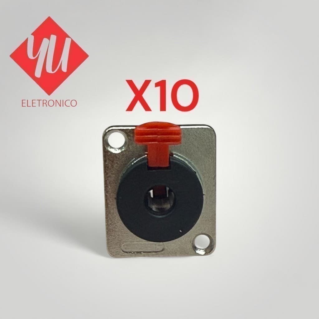 Kit 10 Conectores P10 Estéreo Fêmea de Painel com Trava - Universal