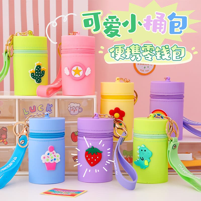 Bonito Mini balde saco portátil balde moeda bolsa de Silicone saco de moedas fone de ouvido saco de armazenamento pingen