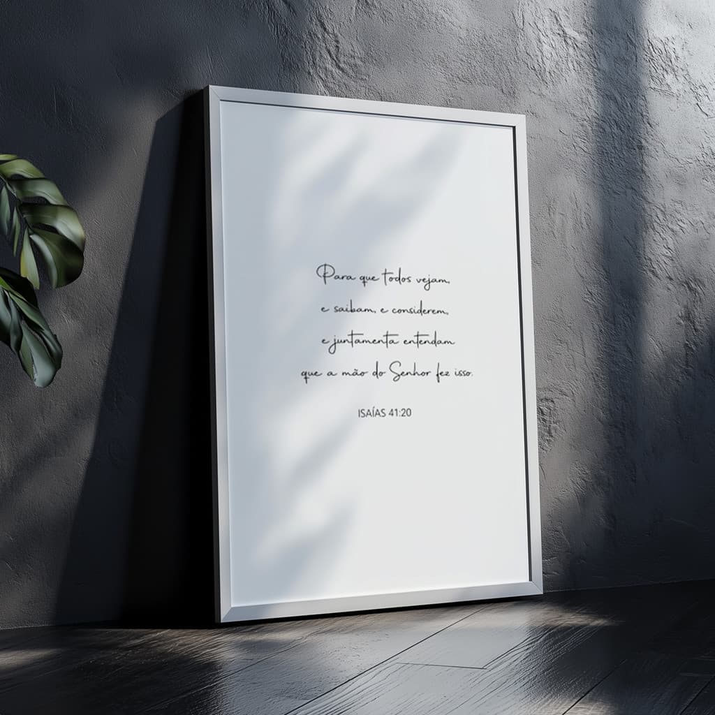 Quadro Com Moldura Versículo Isaías 41 20 Frase Bíblica Fé Cristã Esperança