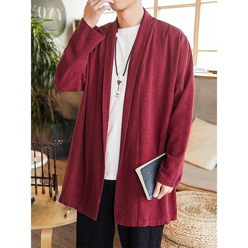 Estilo chinês algodão linho Retro blusão jaqueta masculina chinês taoísta Robe Layman meditação roupas chá traje antigo