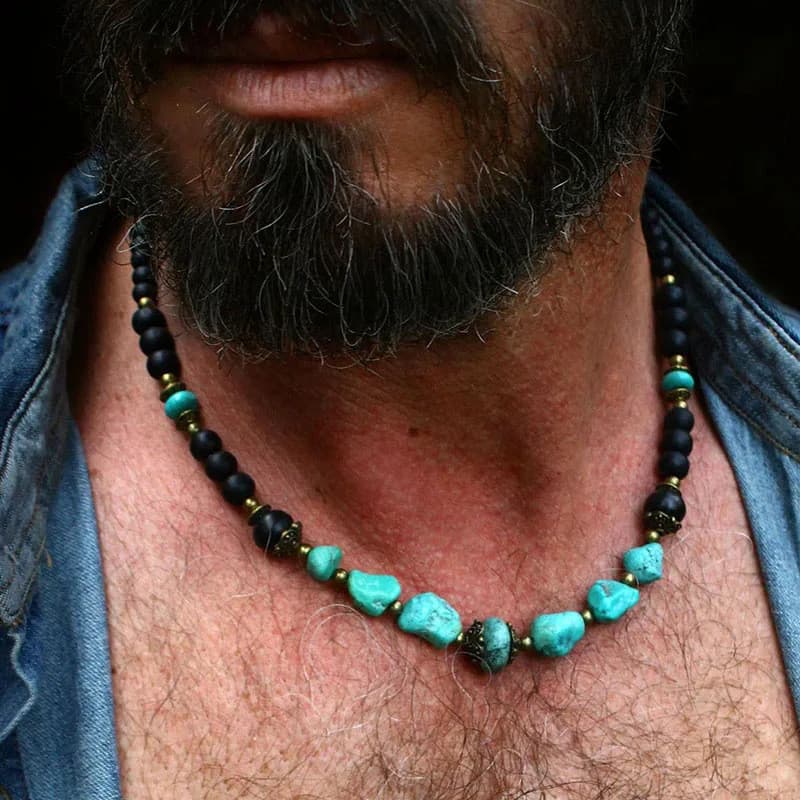 Colar masculino turquesa, colar punk feito à mão, colar de pedras europeu e americano, colar hip-hop de design exclusivo