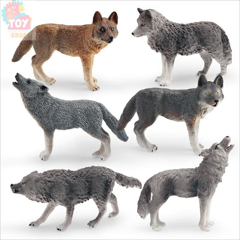 Brinquedos Infantis Simulação Modelo de Animal da Floresta Lobo Rugindo Lobo Cinzento Lobo Ártico Figurina de Exibição