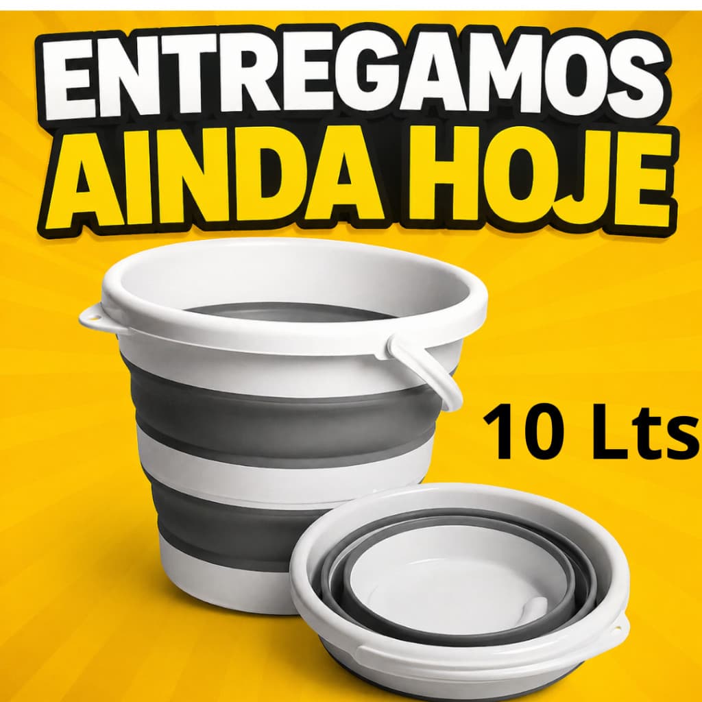 Balde Dobrável Retrátil 10 Litros Silicone Powermaid Resistênte Com Alça e Gancho Prático Bacia