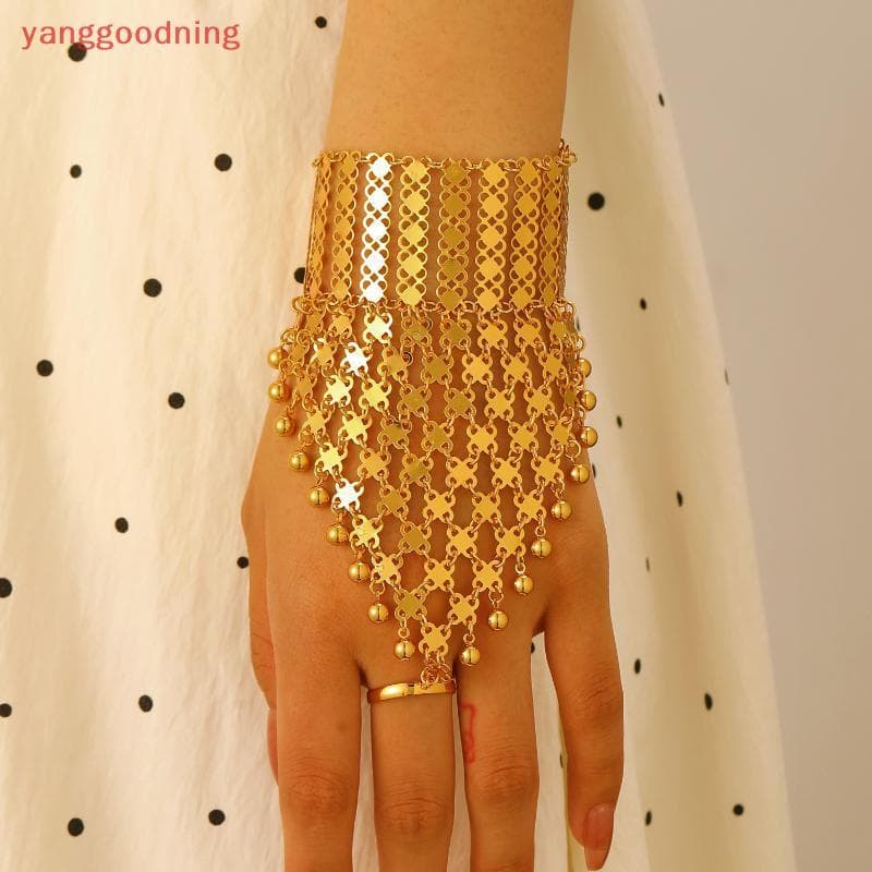(YGN) Pulseira De Anel De Cristal Grande De Ouro Glamouroso Para Mulheres , Corrente De Pulso , Joias Brilhantes Festas