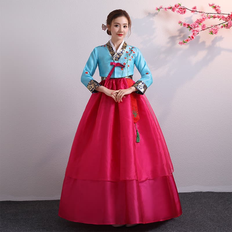 Hanbok traje coreano desempenho palco traje coreano bordado tradicional senhoras palácio traje de dança de casamento