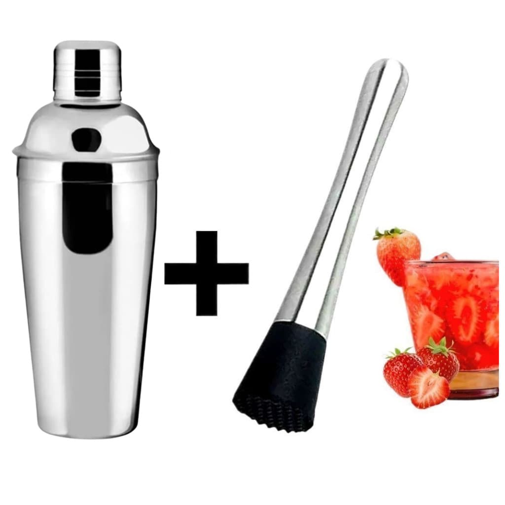 Kit Coqueteleira de inox com Socador para Bebidas - Kit Bar Duas Peças