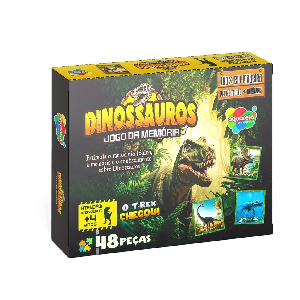 Jogo da Memória Dinossauros 48 Peças em Madeira - Aquarela Brinquedos
