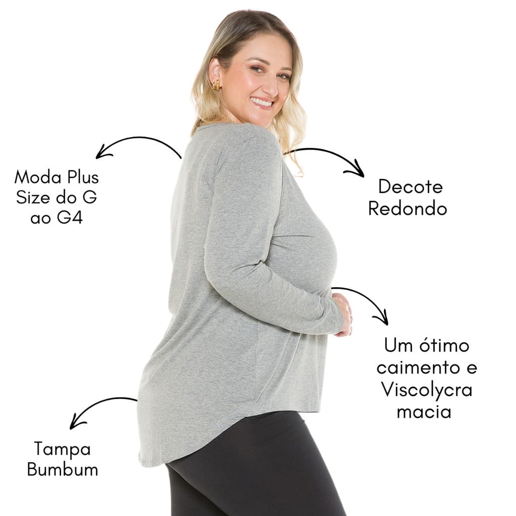 Blusa Feminina Plus Size Mullet Manga Longa Casual Confortável 1136-DROP