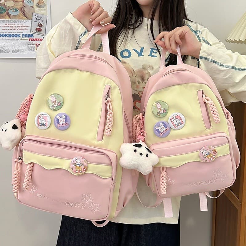 Estilo Japonês Saco De Escola Ins Cor Simples Colisão Estudante Campus Mochila Doce Alto Valor Estético Viagem Pequena