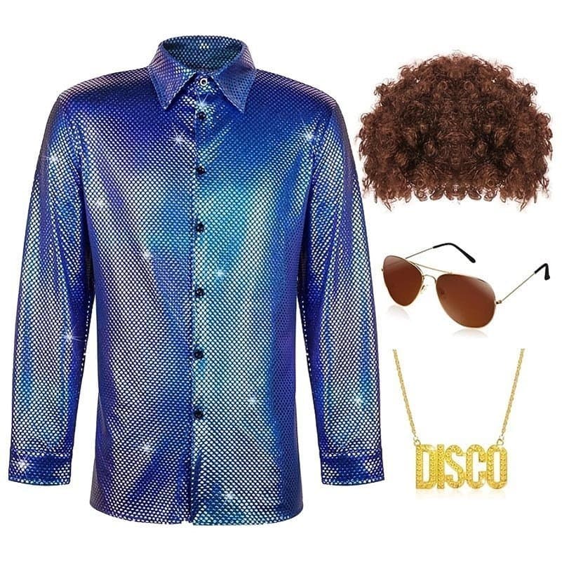 Conjunto de 4 Peças de Fantasia Masculina para Halloween, Estilo Disco, Anos 70 e 60, Trajes Hippie AWUS
